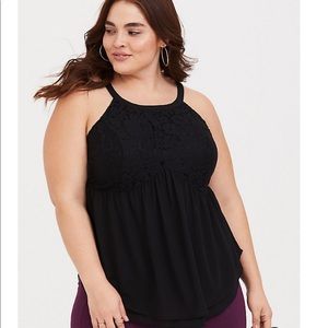 Torrid Black Lace Peplum Chiffon Tank